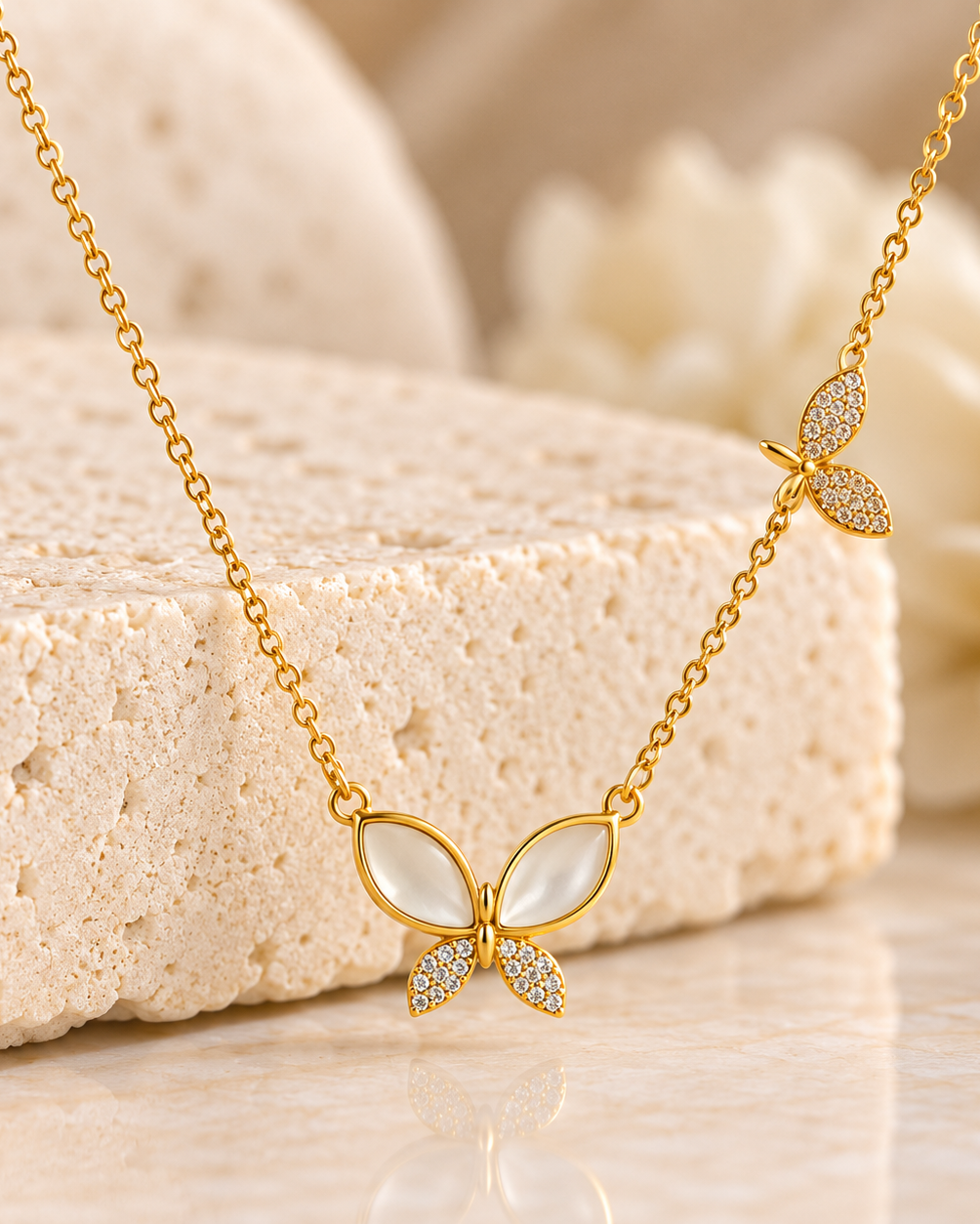 Gold Double Butterfly Stainless Steel Necklace