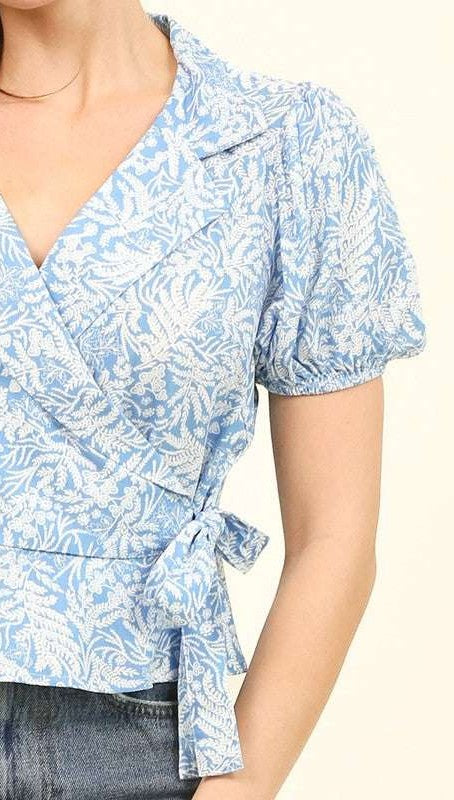 Surplice Wrap Top with Collar