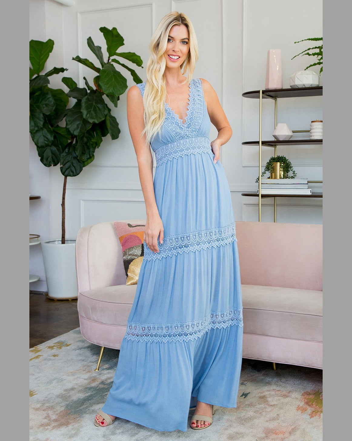Soft Sky Lace Maxi Dress