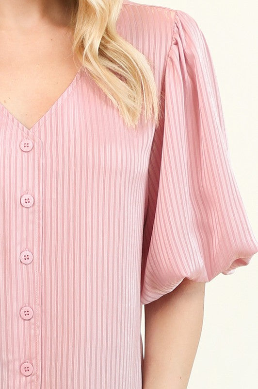 Satin Bubble Sleeve Top