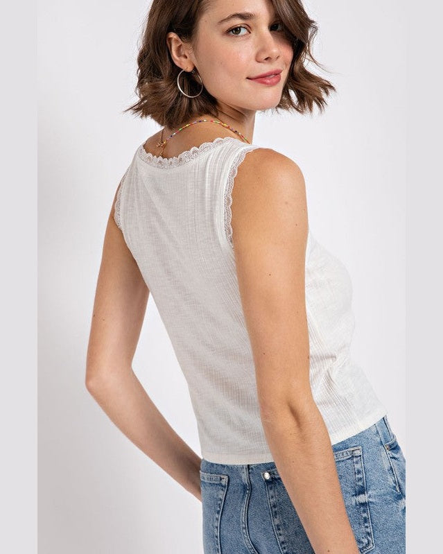 Sleeveless Lace Trim Top