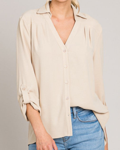 Timeless Comfort Rolled Cuff Blouse