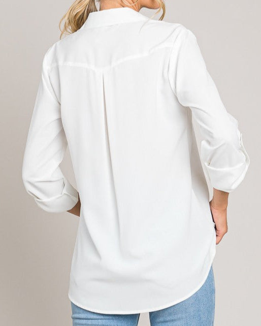 Timeless Comfort Rolled Cuff Blouse