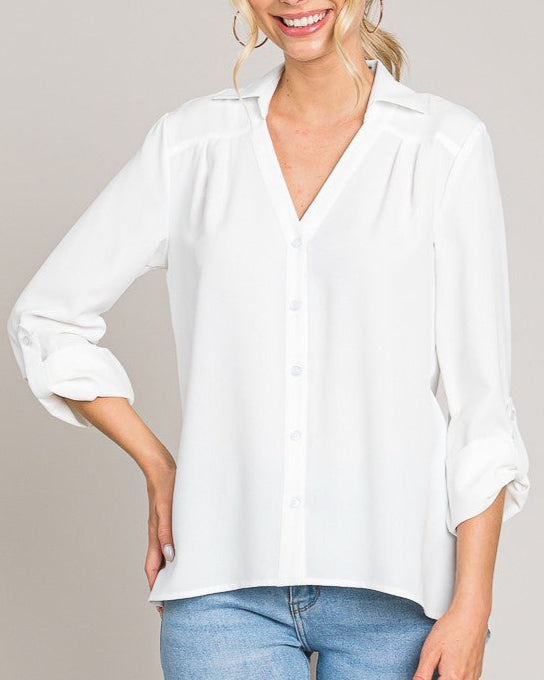 Timeless Comfort Rolled Cuff Blouse