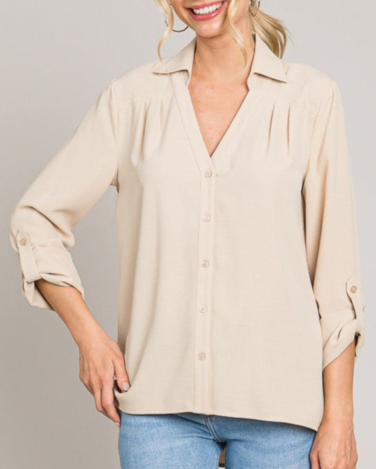 Timeless Comfort Rolled Cuff Blouse