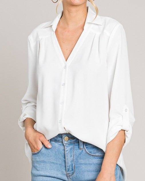 Timeless Comfort Rolled Cuff Blouse