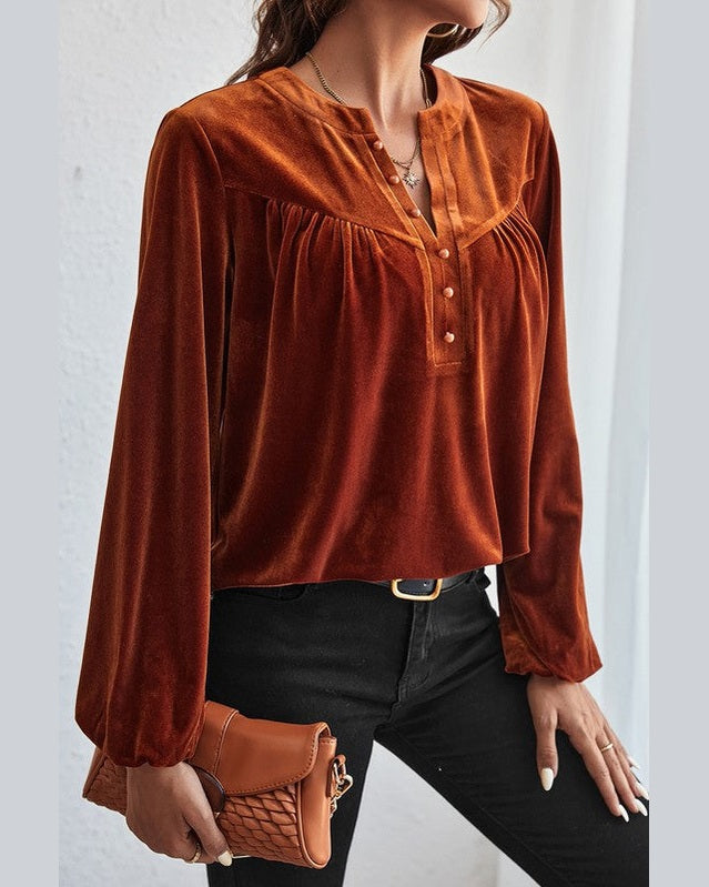 Velvet Lantern Sleeve Blouse