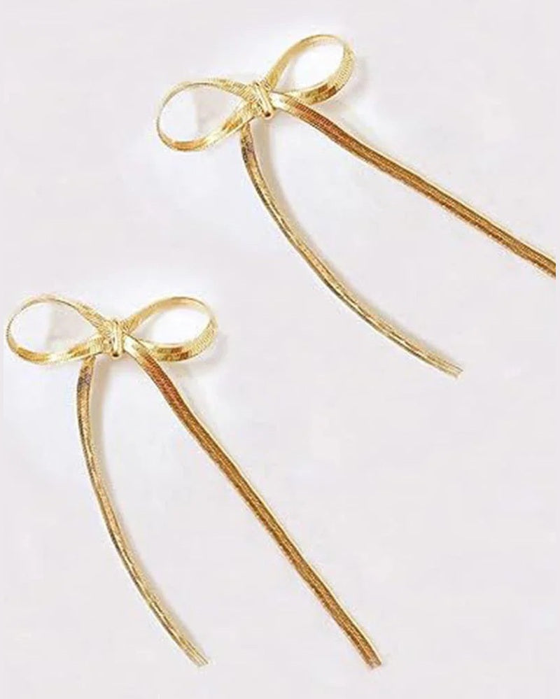 Herringbone Chain Bow Earrings