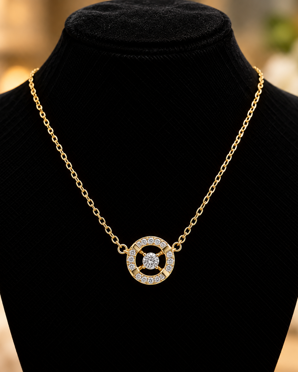 Gold Crystal Circle Necklace | Stainless Steel