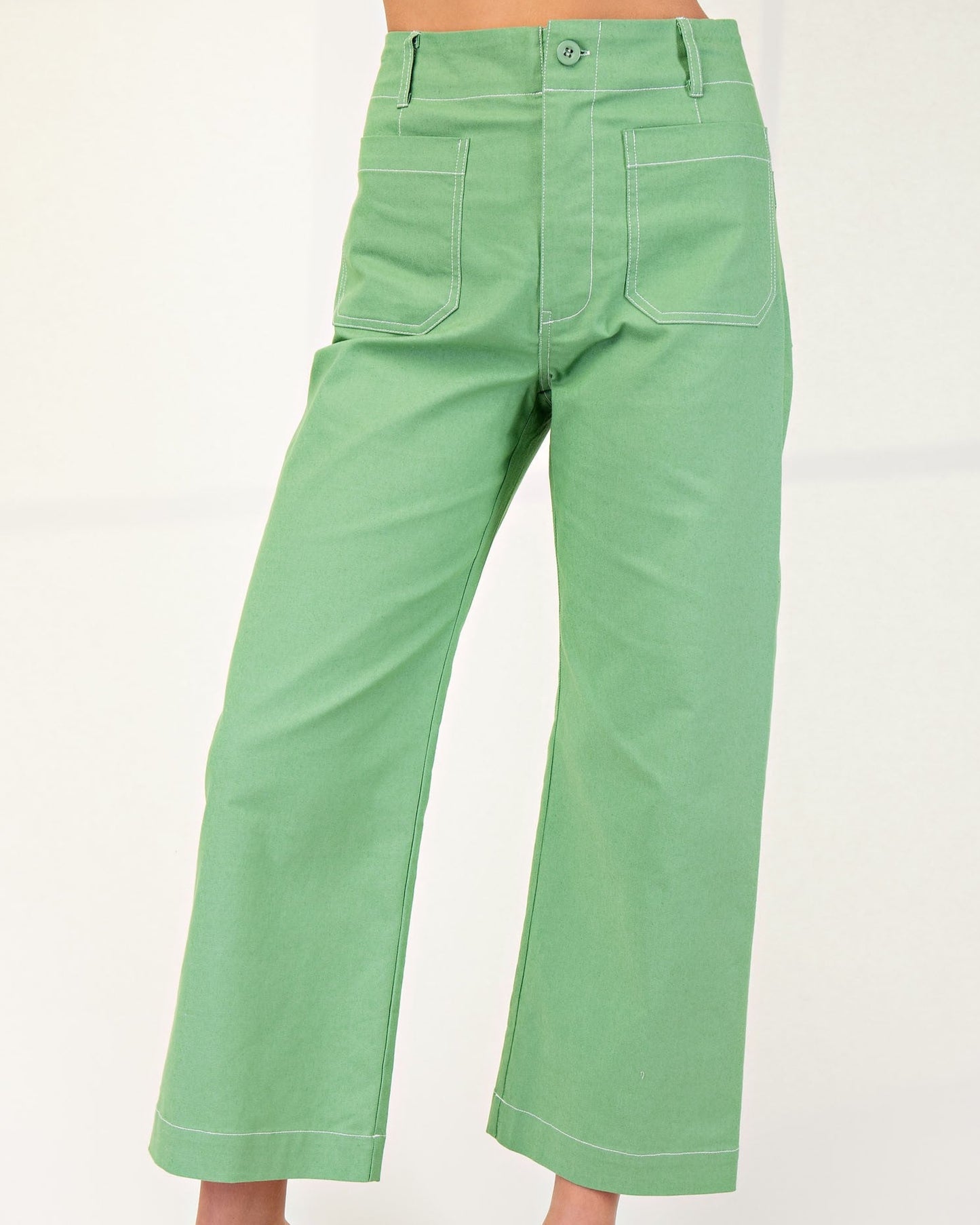 Cropped Wide Leg Pants with Contrast Stitching