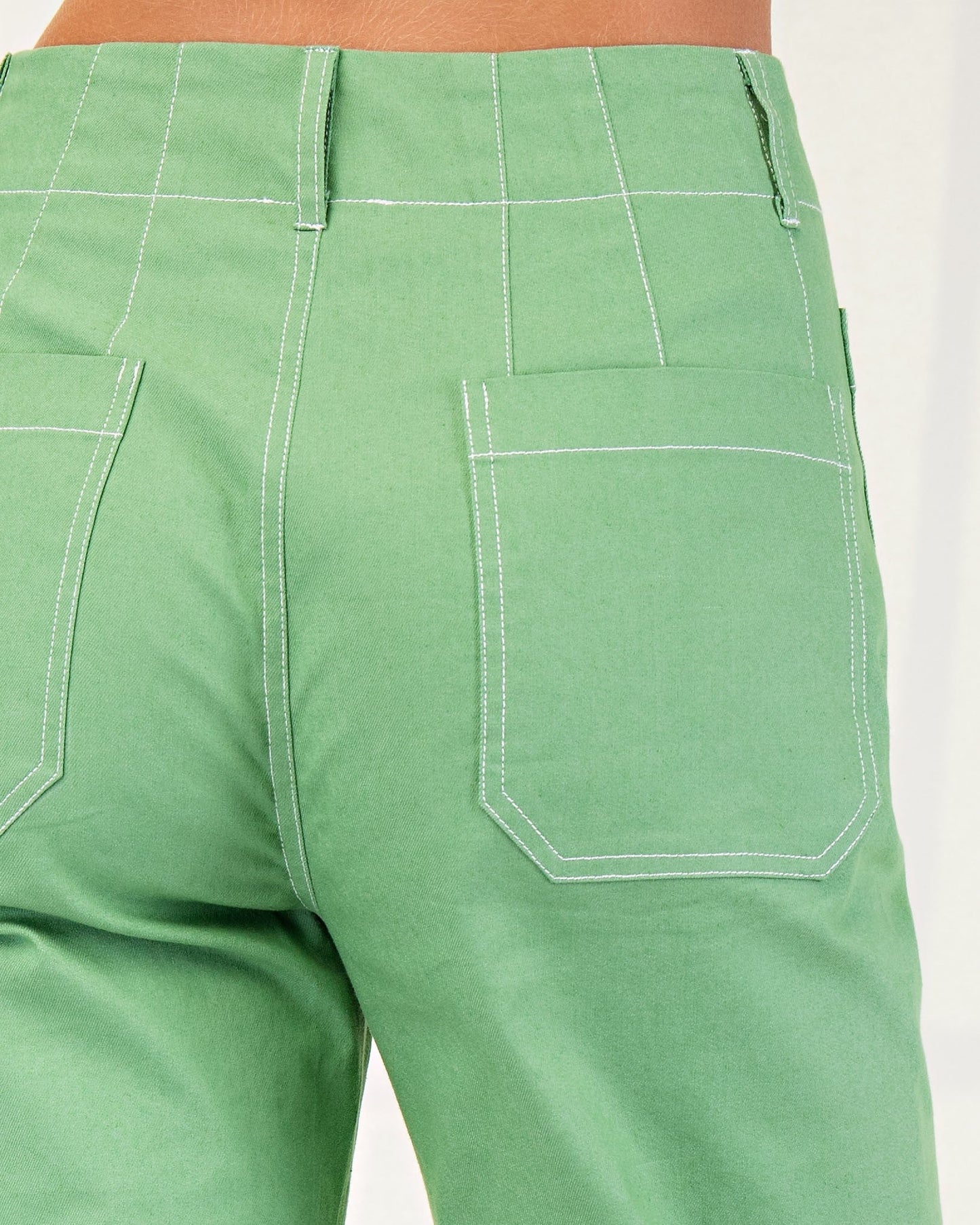Cropped Wide Leg Pants with Contrast Stitching