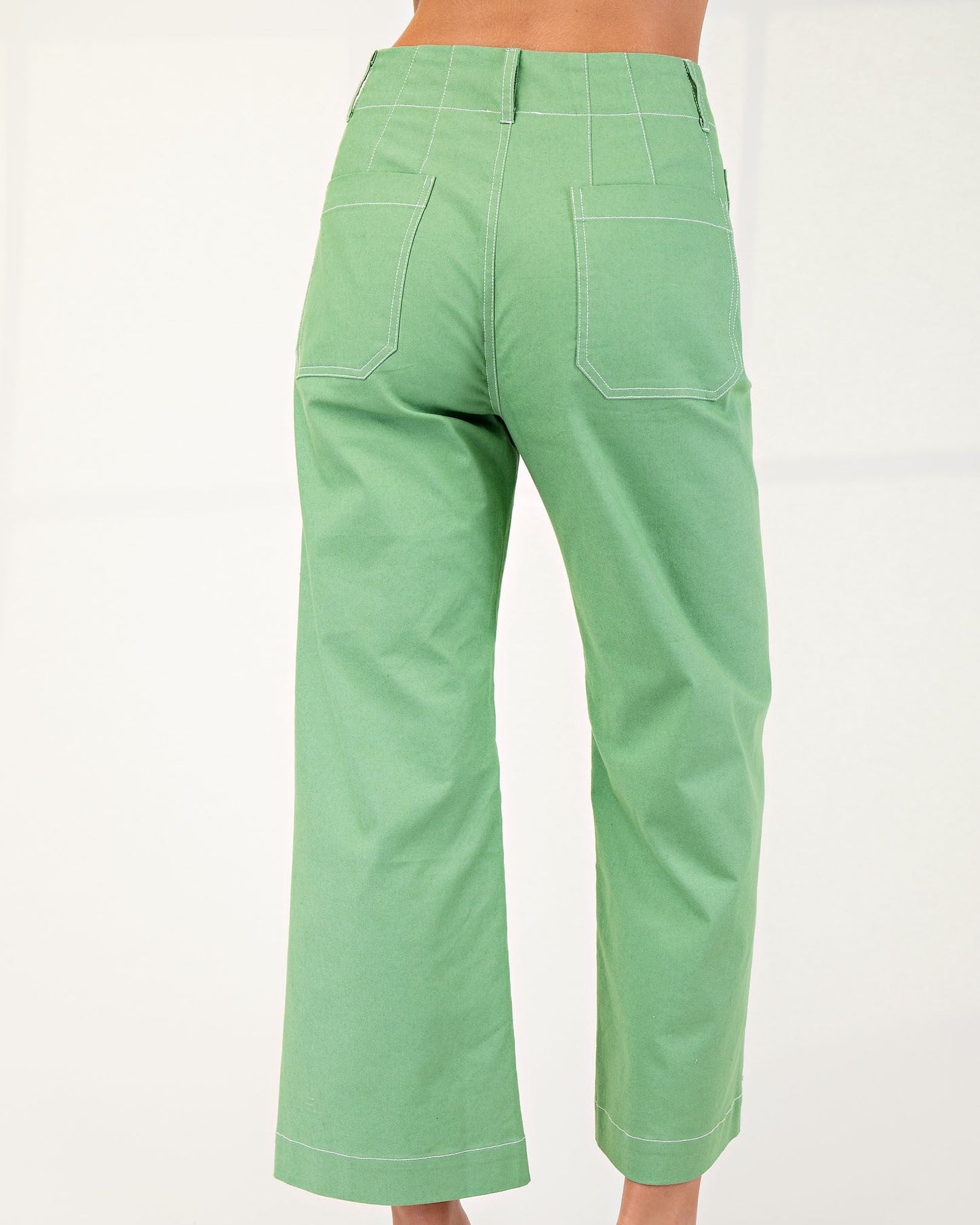 Cropped Wide Leg Pants with Contrast Stitching