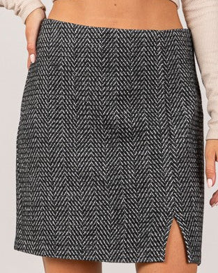Herringbone Wool Blend Tweed Mini Skirt