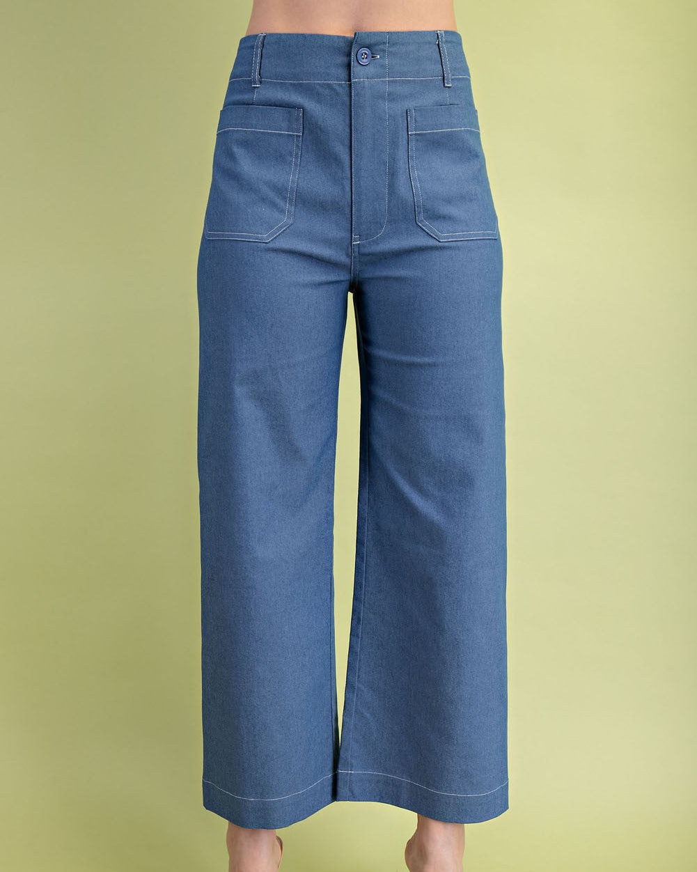 Cropped Wide Leg Pants with Contrast Stitching