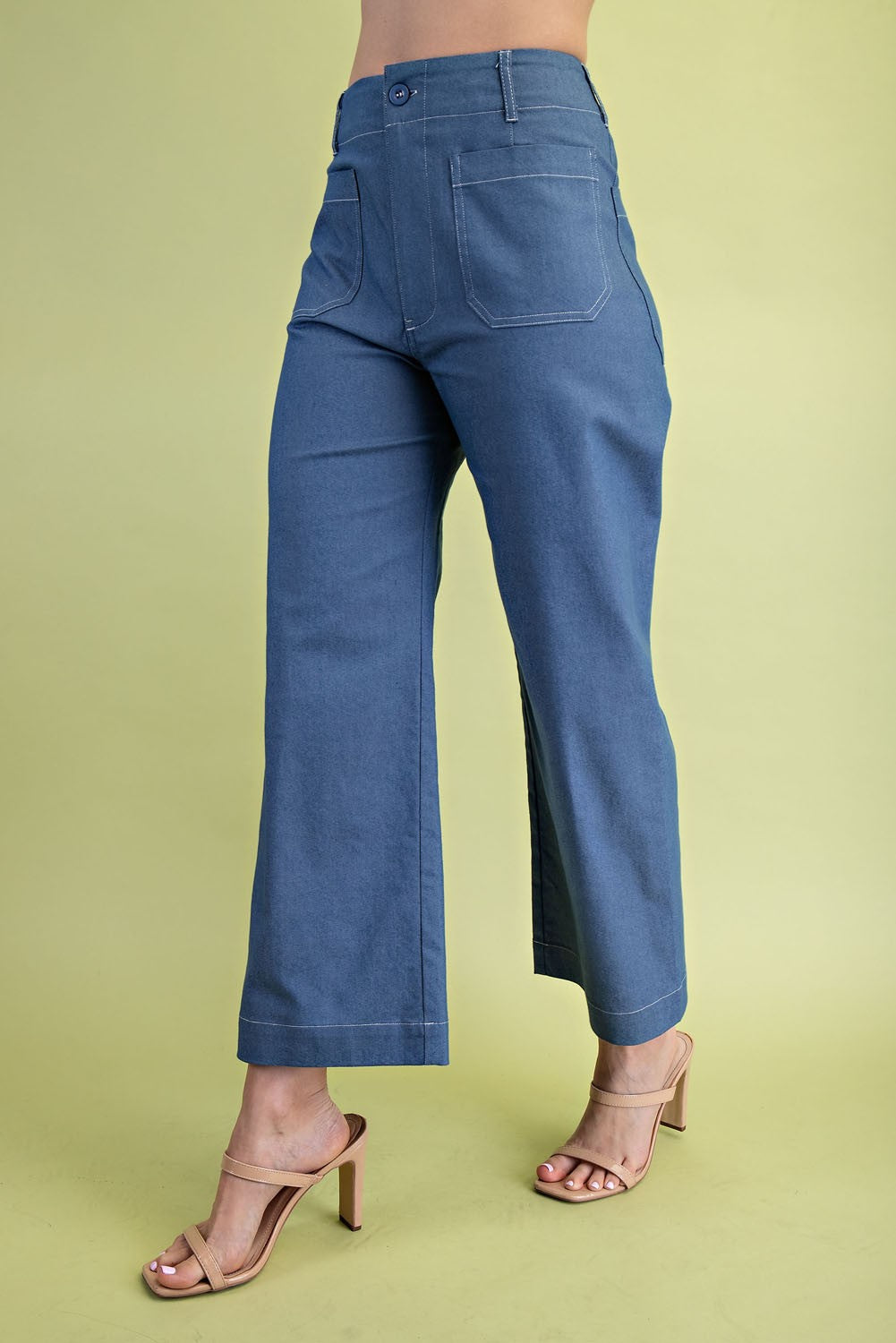 Cropped Wide Leg Pants with Contrast Stitching