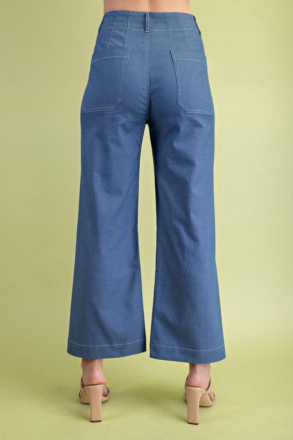 Cropped Wide Leg Pants with Contrast Stitching