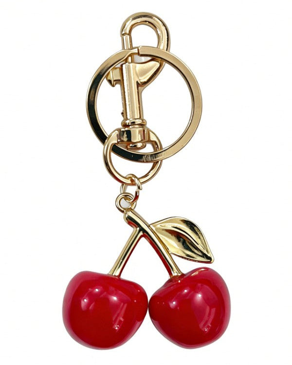 Red Cherry Bag Charm & Keychain | Gold-Tone Hardware