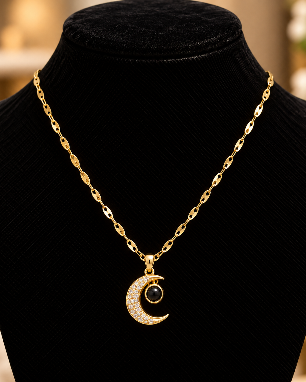 Gold Crescent Moon Necklace | Stainless Steel
