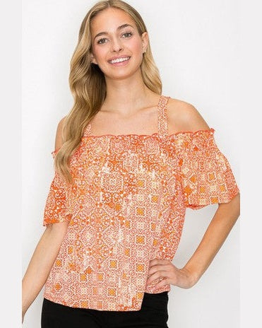 Smocked Cold Shoulder Top