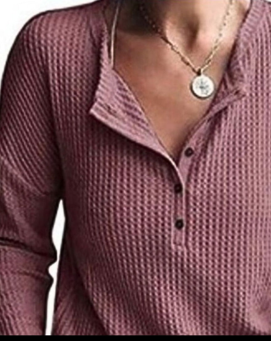 Waffle Knit Button Up