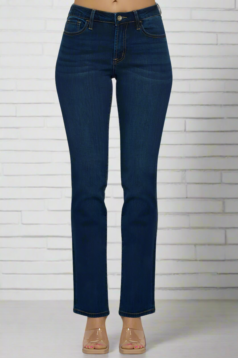Mid Rise Dark Wash Classic Boot Cut Jeans