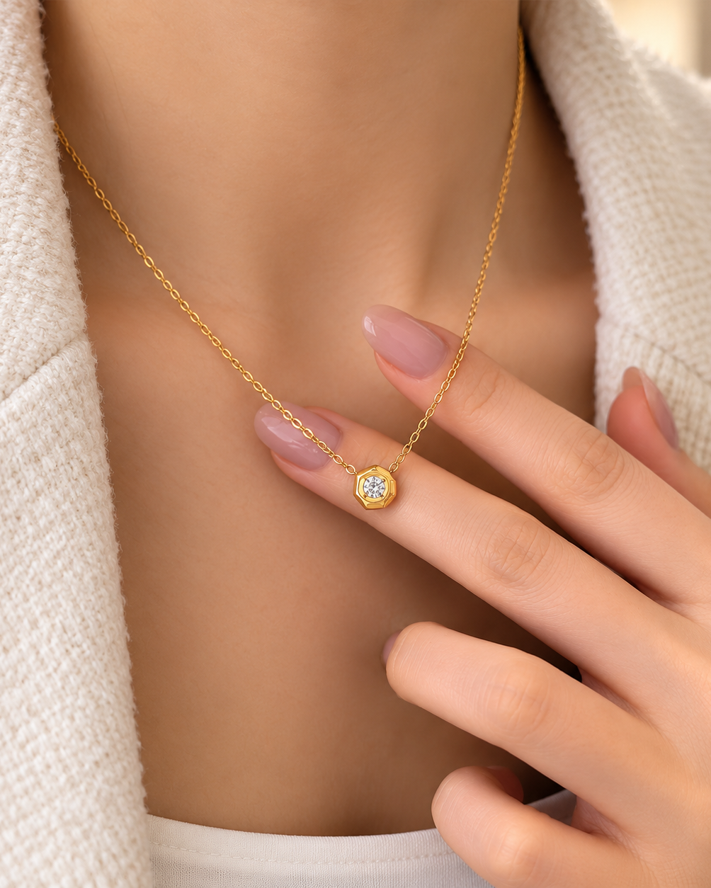 Zircon Pendant Stainless Steel Necklace