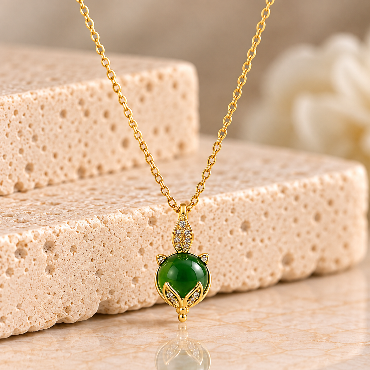 Glass Orb Pendant Necklace | Gold Stainless Steel