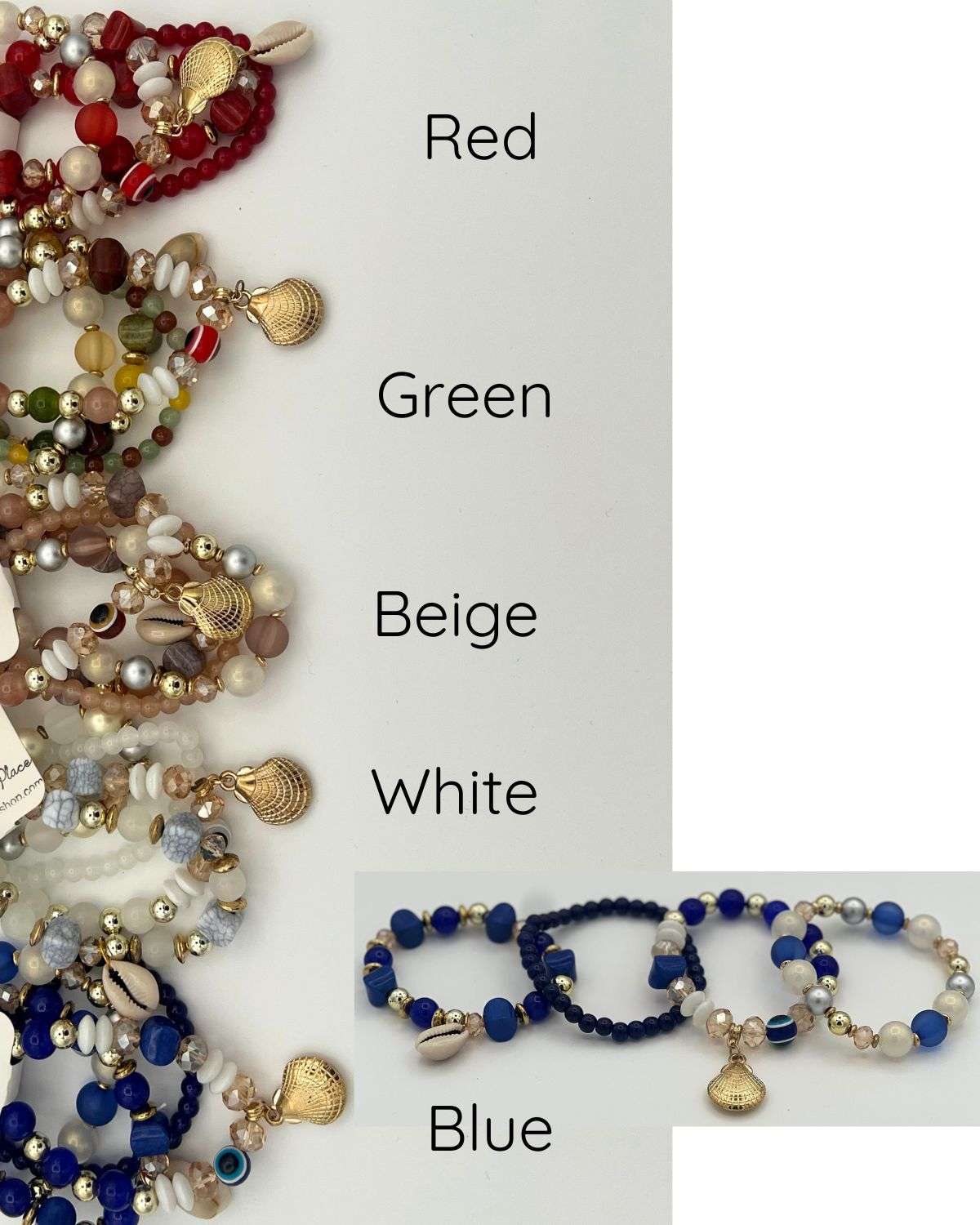 Beaded Shell Bracelet Set of 4