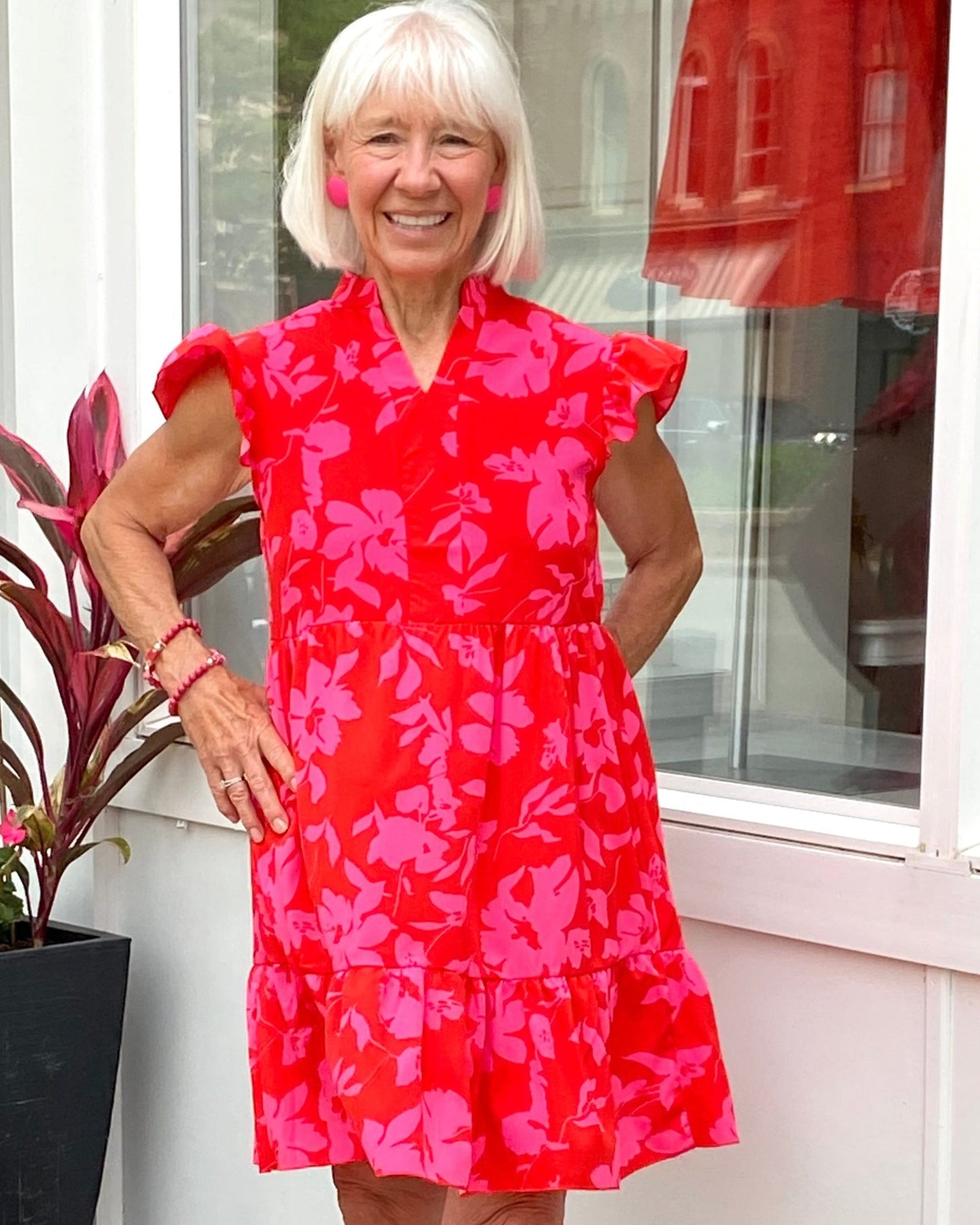 Sunset Bloom Ruffle Sleeve Dress