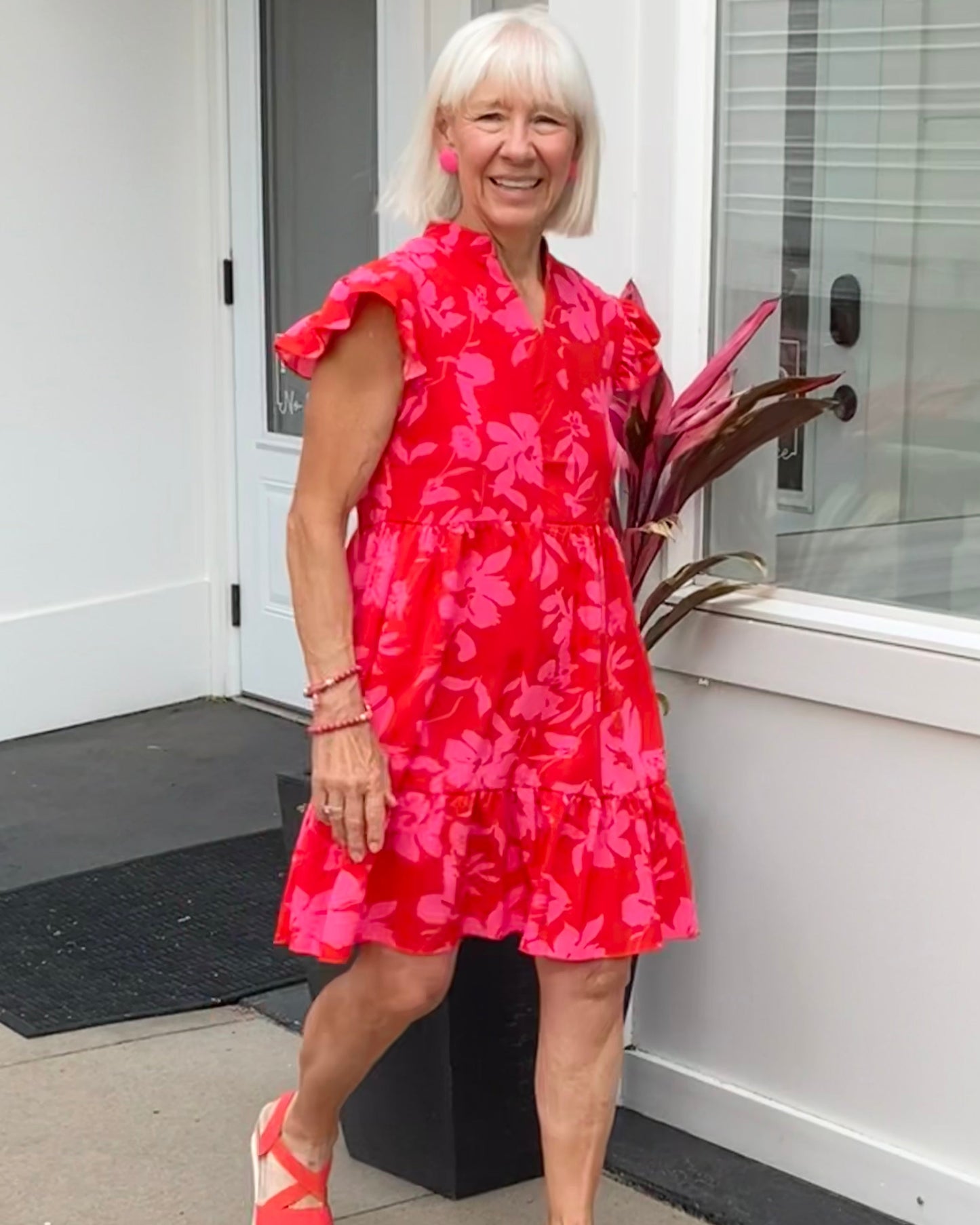 Sunset Bloom Ruffle Sleeve Dress