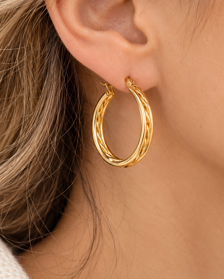 Textured Stainless Steel Hoop Earrings