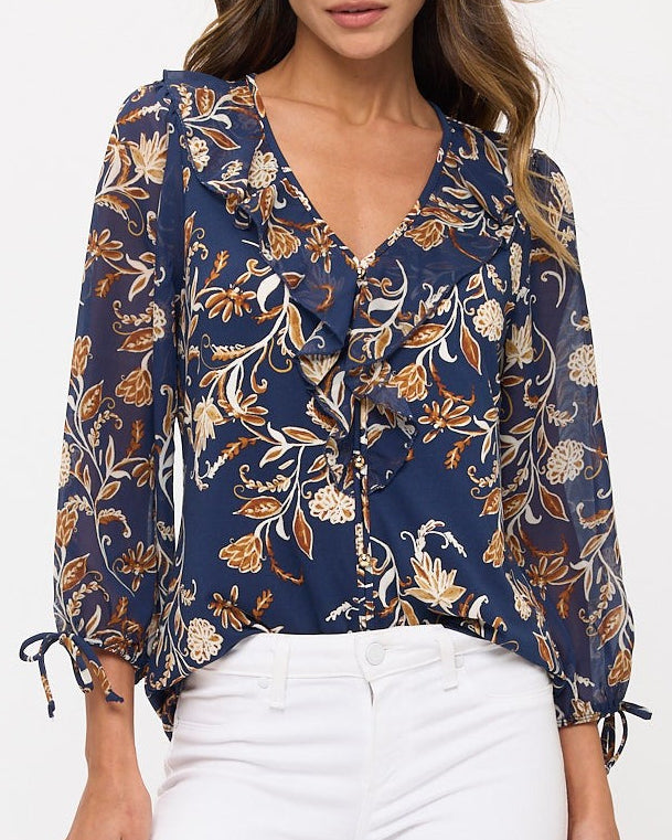 On the Agenda Floral Ruffle Blouse