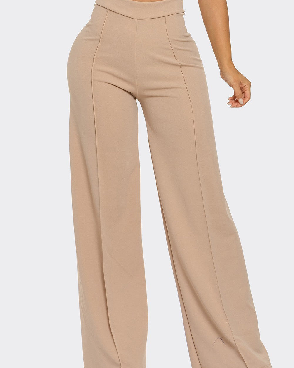 Beige wide-leg pants on a white background