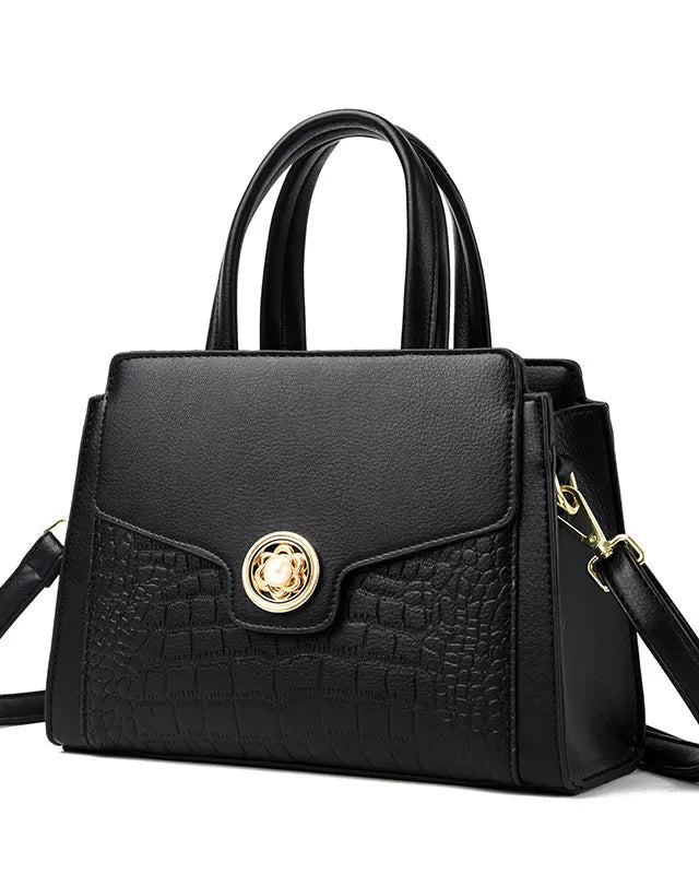 Croc-Embossed Pearl Clasp Handbag