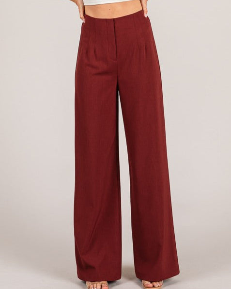 Twill Darted Wide Leg Pants