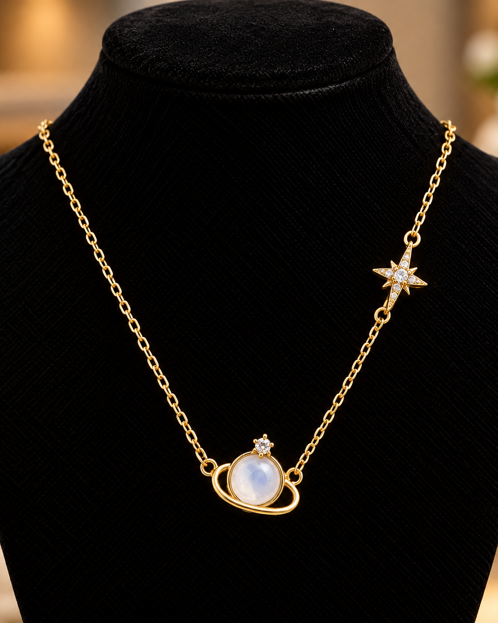 Gold Saturn & Star Necklace | Stainless Steel