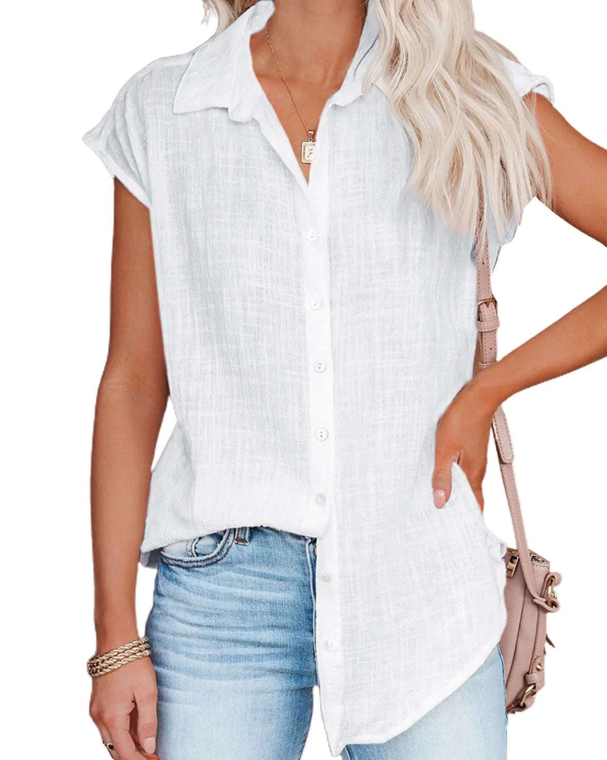 Cap Sleeve Button Up