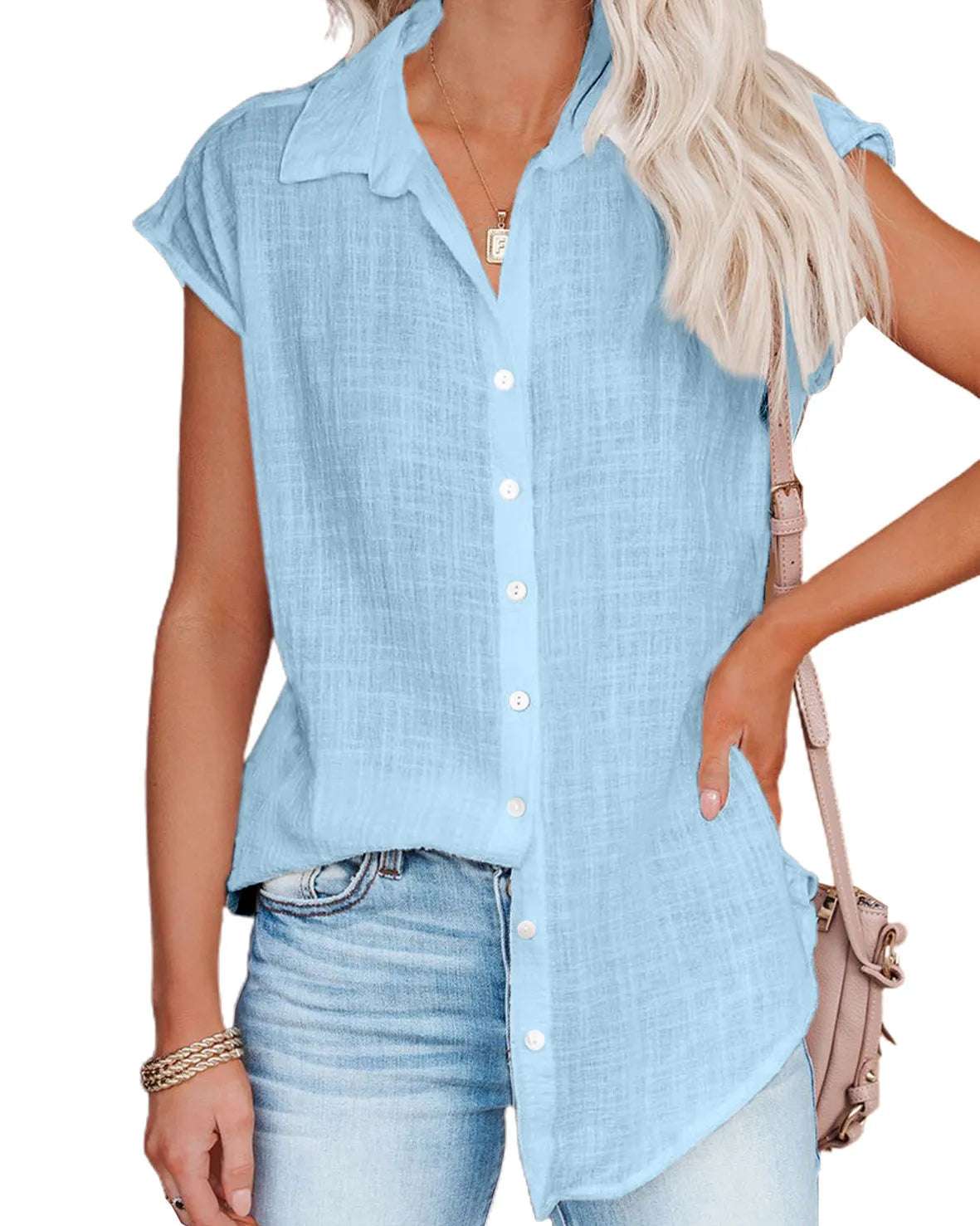 Cap Sleeve Button Up