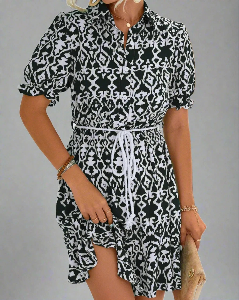 Print Button Up Dress