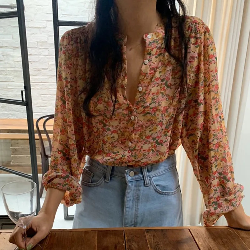 Bloomlight Sheer Button Up Blouse