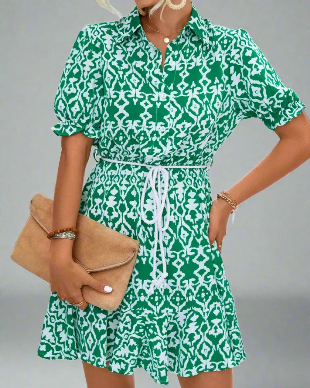 Print Button Up Dress