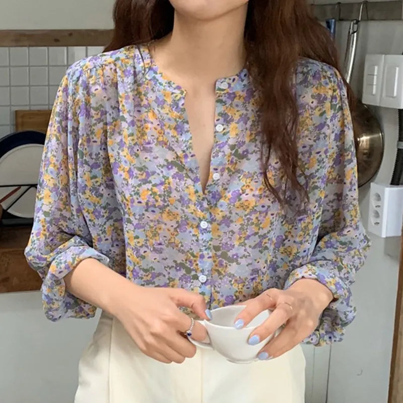 Bloomlight Sheer Button Up Blouse