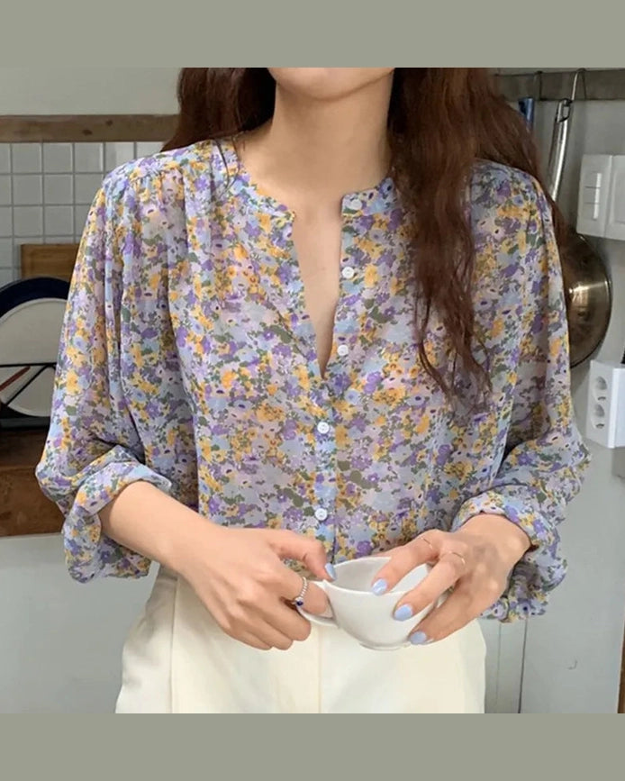 Bloomlight Sheer Button Up Blouse