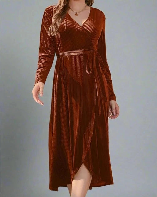 Long Sleeve Velvet Dress Green / 2x Long Sleeve Velvet Dress Green / 2x