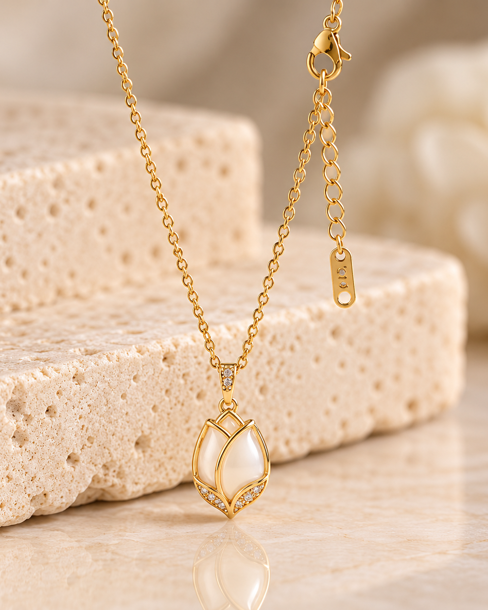 Gold Tulip Pendant Stainless Steel Necklace