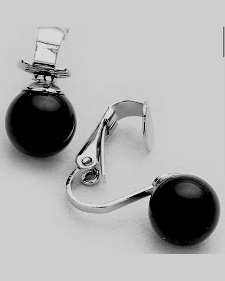 Black Bead Clip Earrings.