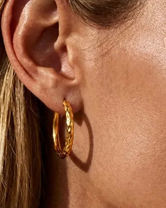 Textured Huggie Hoop Stainless Steel Earrings