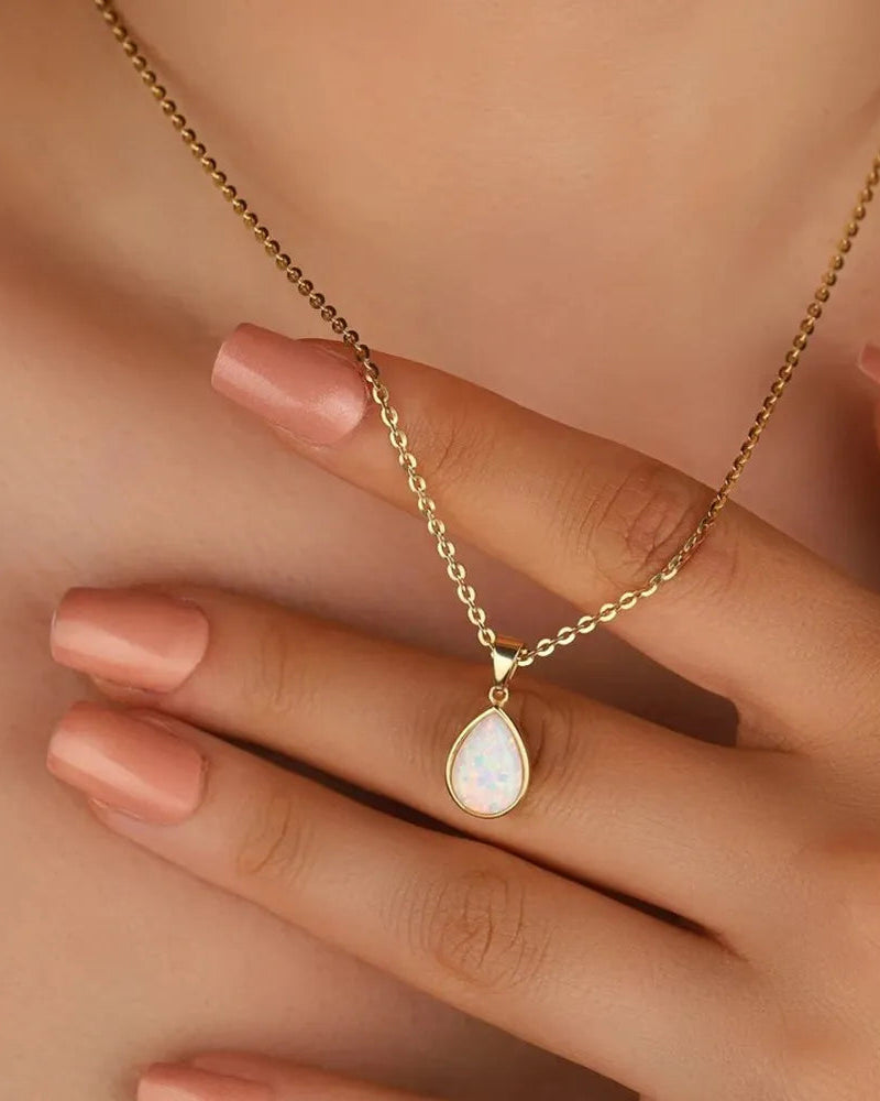 Gold Teardrop Opal-Style Necklace | Stainless Steel