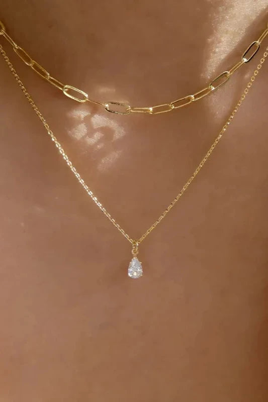 Double Chain Crystal Pendant Necklace