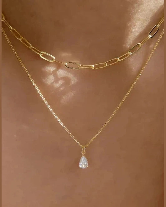 Double Chain Crystal Pendant Necklace